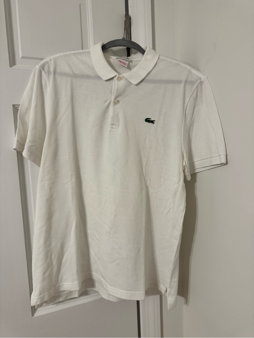 Lacoste White Polo with Green Crocodile Emblem